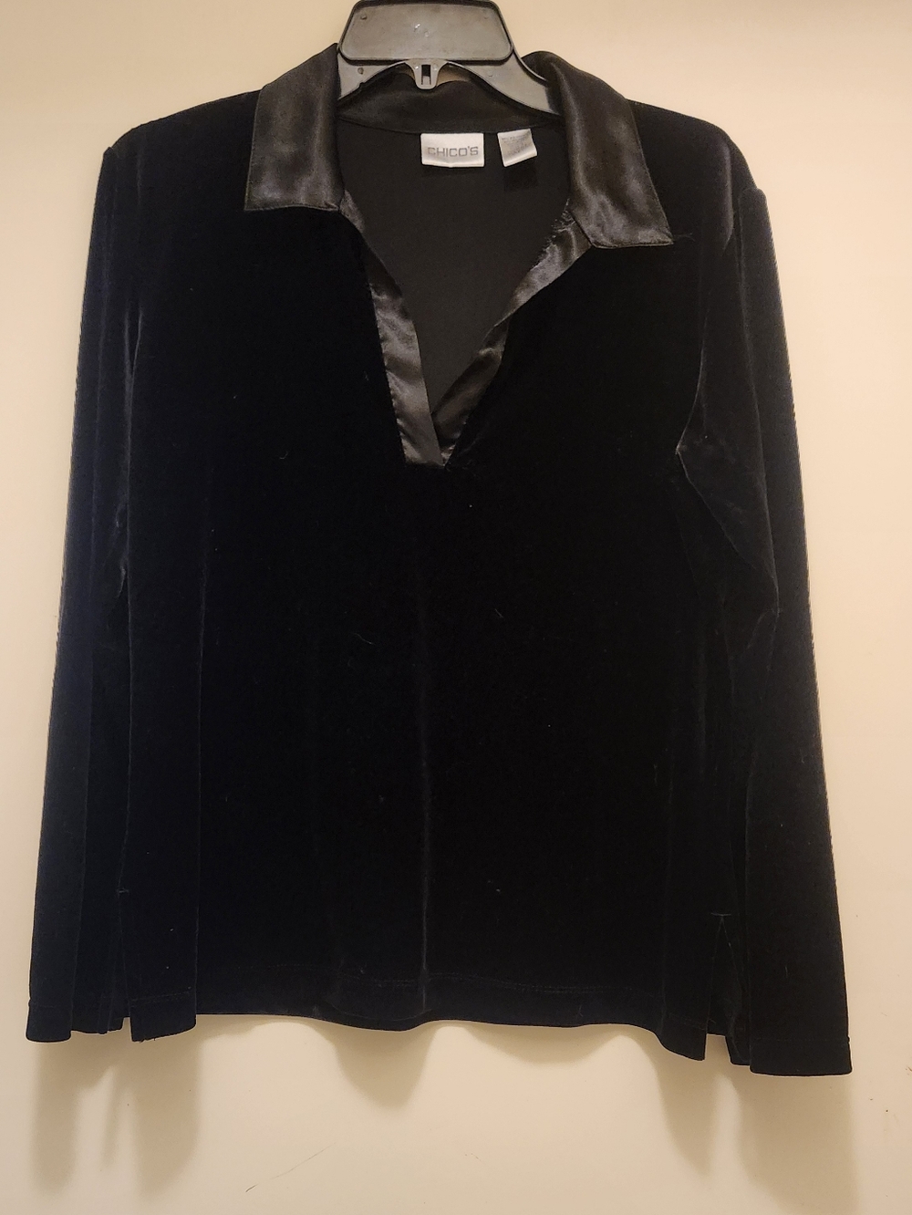 Chico's Black Velvet Top with Satin Trim, Size 1